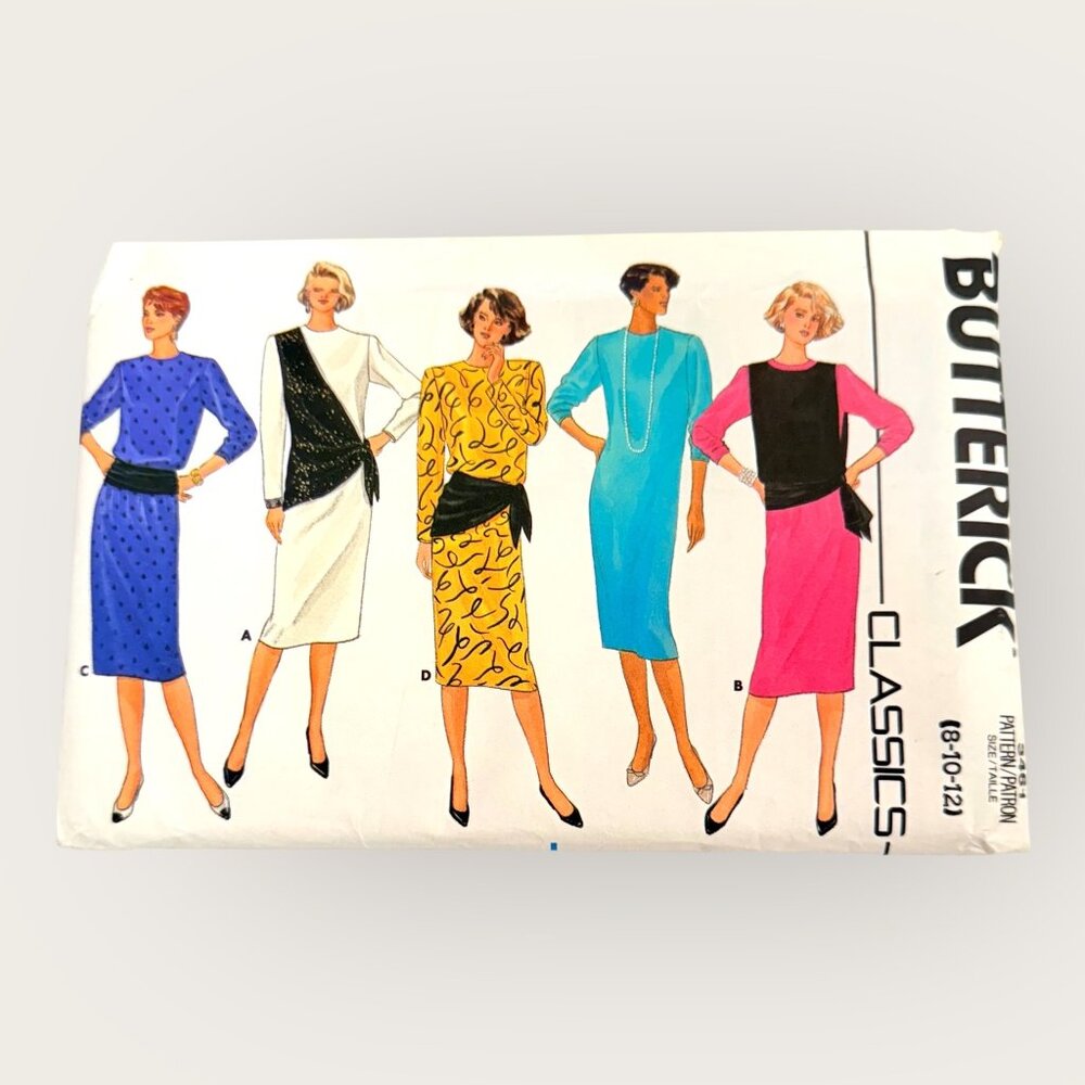 Vintage 1980s Butterick Sewing Pattern 3461 Misses Dress Overbodice Belt Sz 8-12